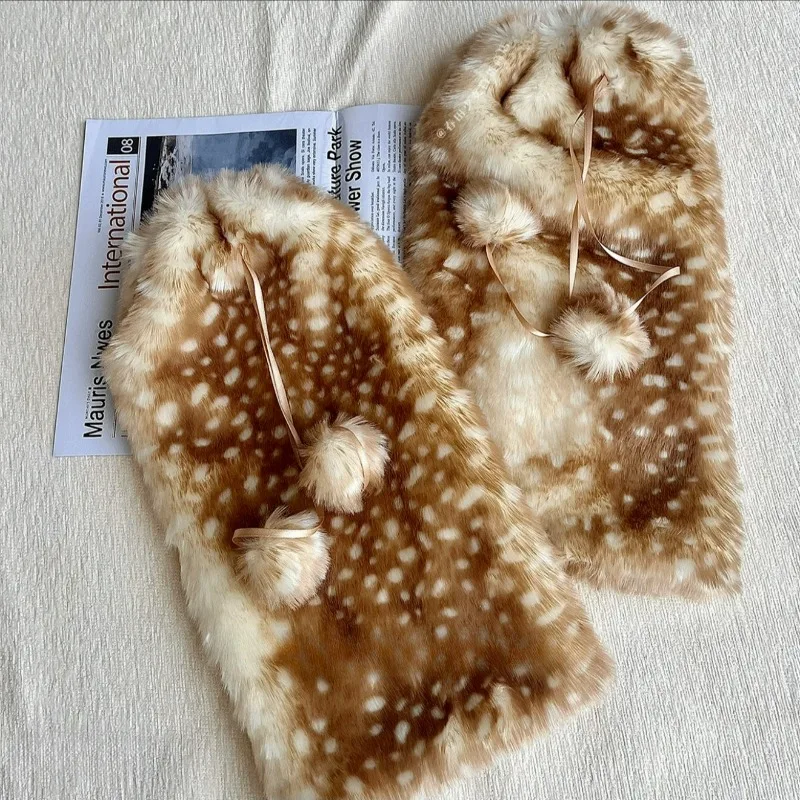 حار الفتيات فو الفراء أفخم الرنة تدفئة الساق النساء عيد الميلاد الدافئة Kawaii فروي الأحذية الجوارب غطاء الساق زي أحذية عالية الجوارب