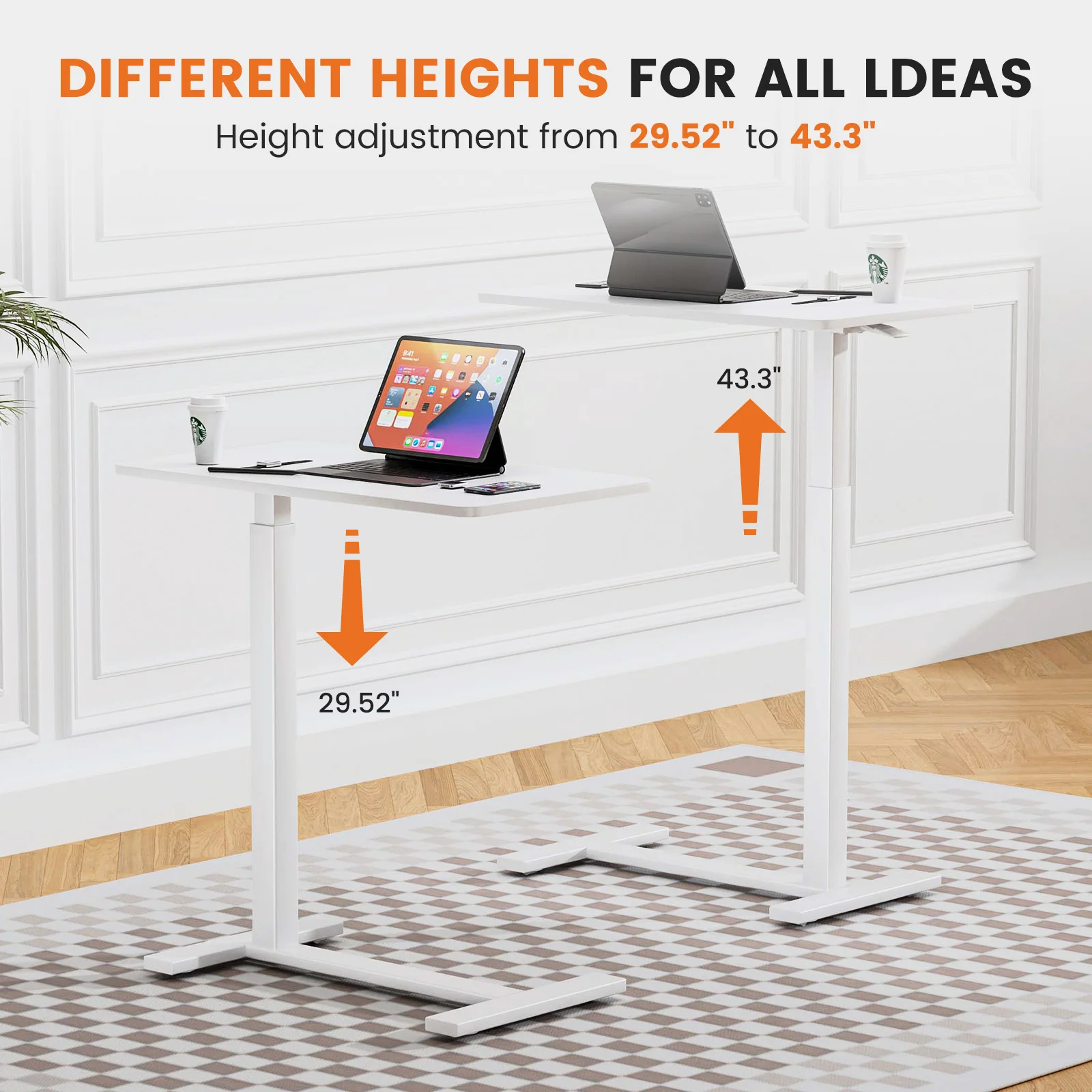 Pop Overbed Bedside Sofa Table With Hidden Wheels Adjustable Height Home Use Bed Table Laptop Mobile Standing Desk For Bedroom