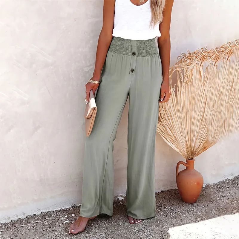 

2025 Summer Cotton Linen Wide Leg Pants for Women Pants Full Length Casual Pants Female Solid Loose High Waist Straight Trousers