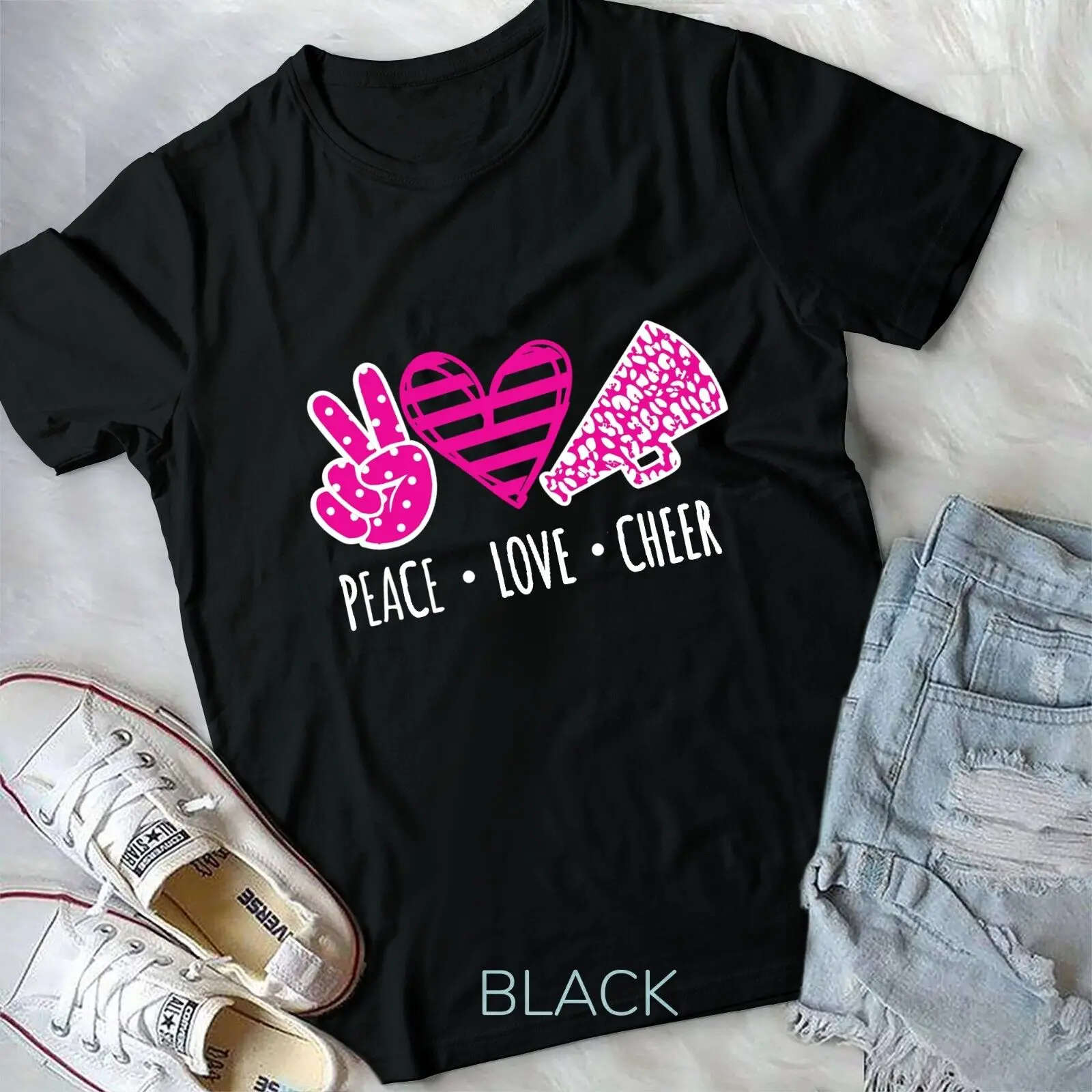 

PEACE LOVE CHEER Cheerleader Teen Girls Funny Cheerleading Unisex T-shirt