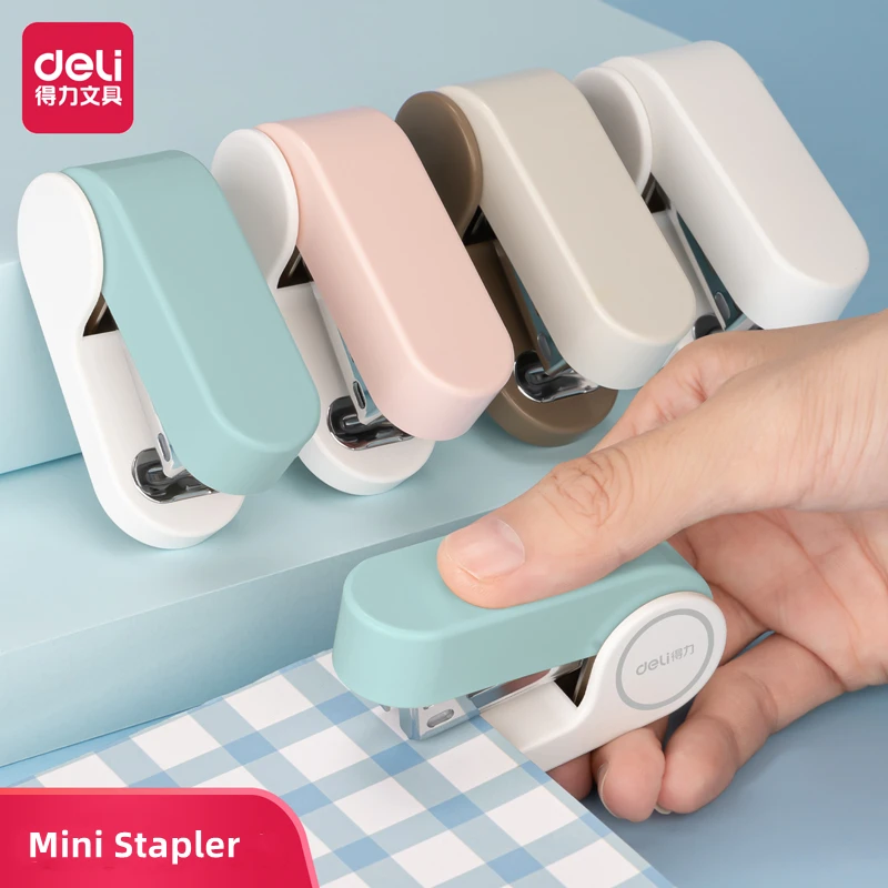 DELI Small Stapler Set for School Office Colorful Staplers Stapling Machine Paper Documents Binding Tool 26/6 Staples Stationery