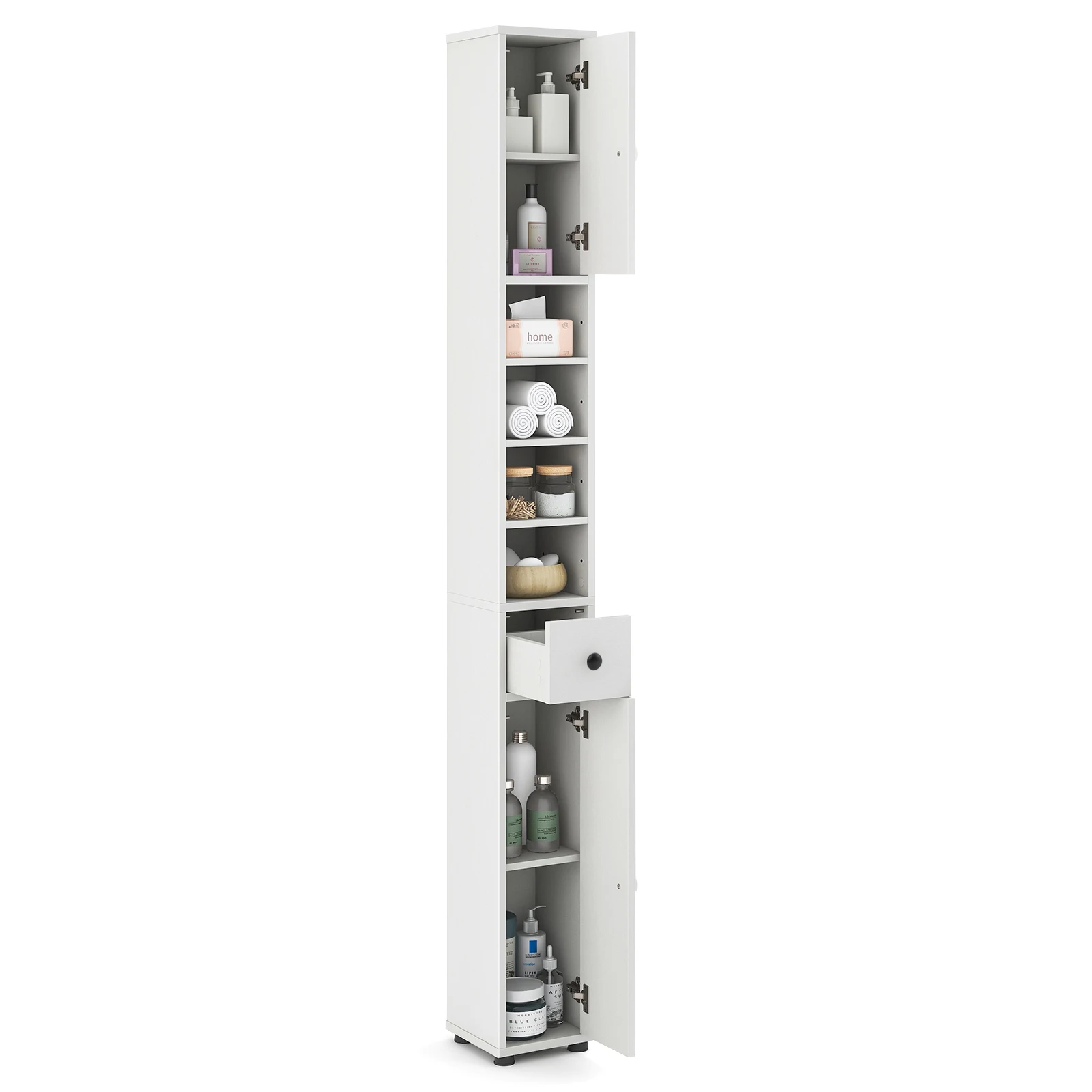 GOFLAME Slim Bathroom Tall Cabinet Narrow Bathroom Storage Cabinet w/ 1 Drawer & 5 Adjustable Shelves