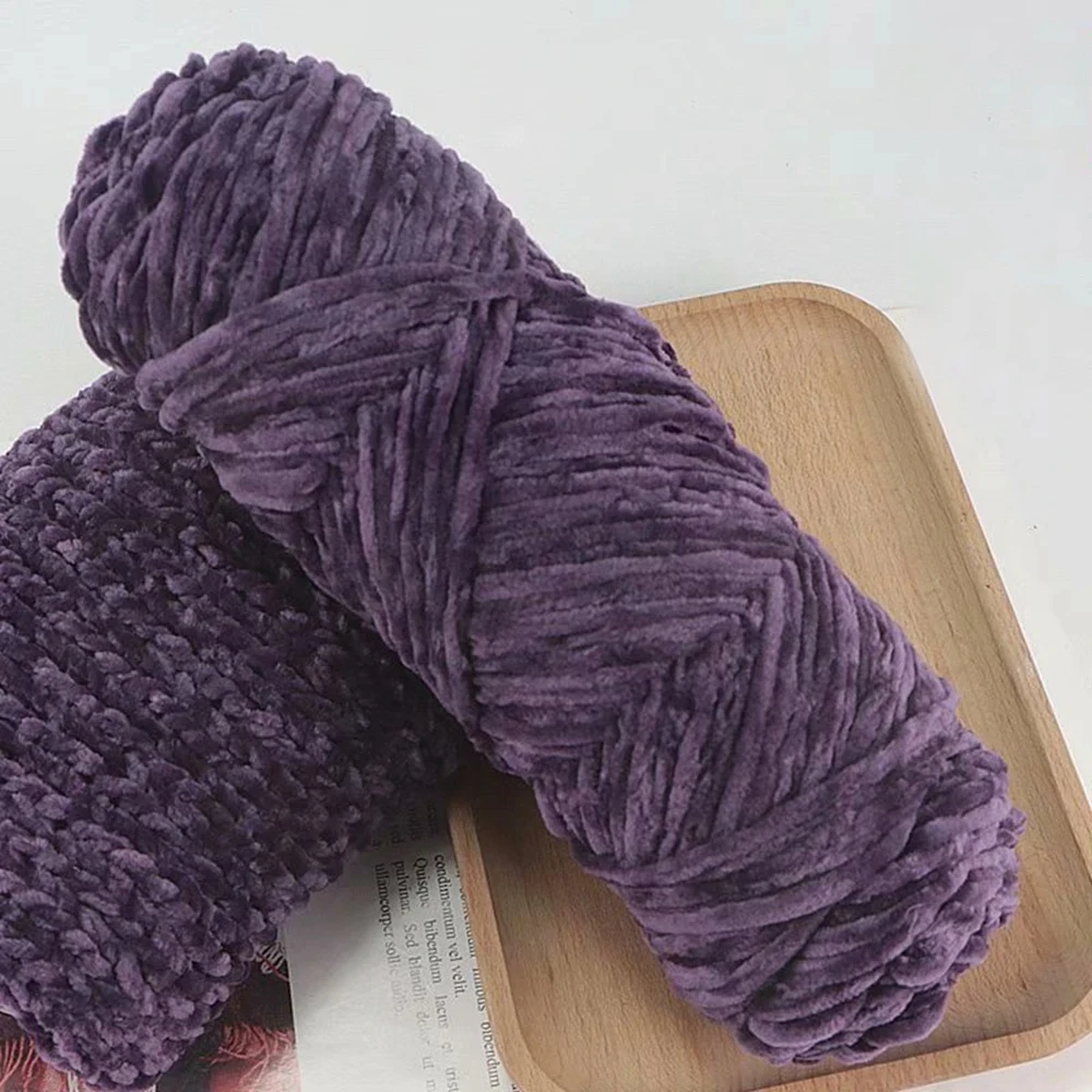 95 g Chenille-weiches Samtgarn, gemischte Strickwolle, gehäkelt, handgefertigt, Schal, Mantel, Babydecke und Mütze