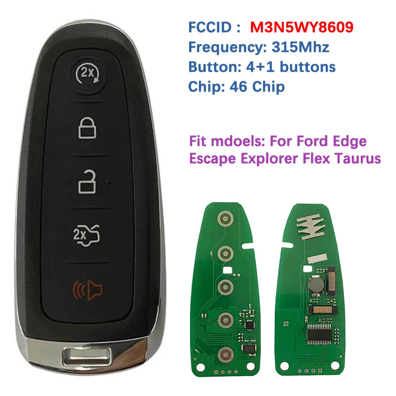 

CN018095 Aftermarket 5 Button Key For Ford Edge Escape Explore Expedition Flex Focus Taurus Remote M3N5WY8609 315Mhz ID46 Chip