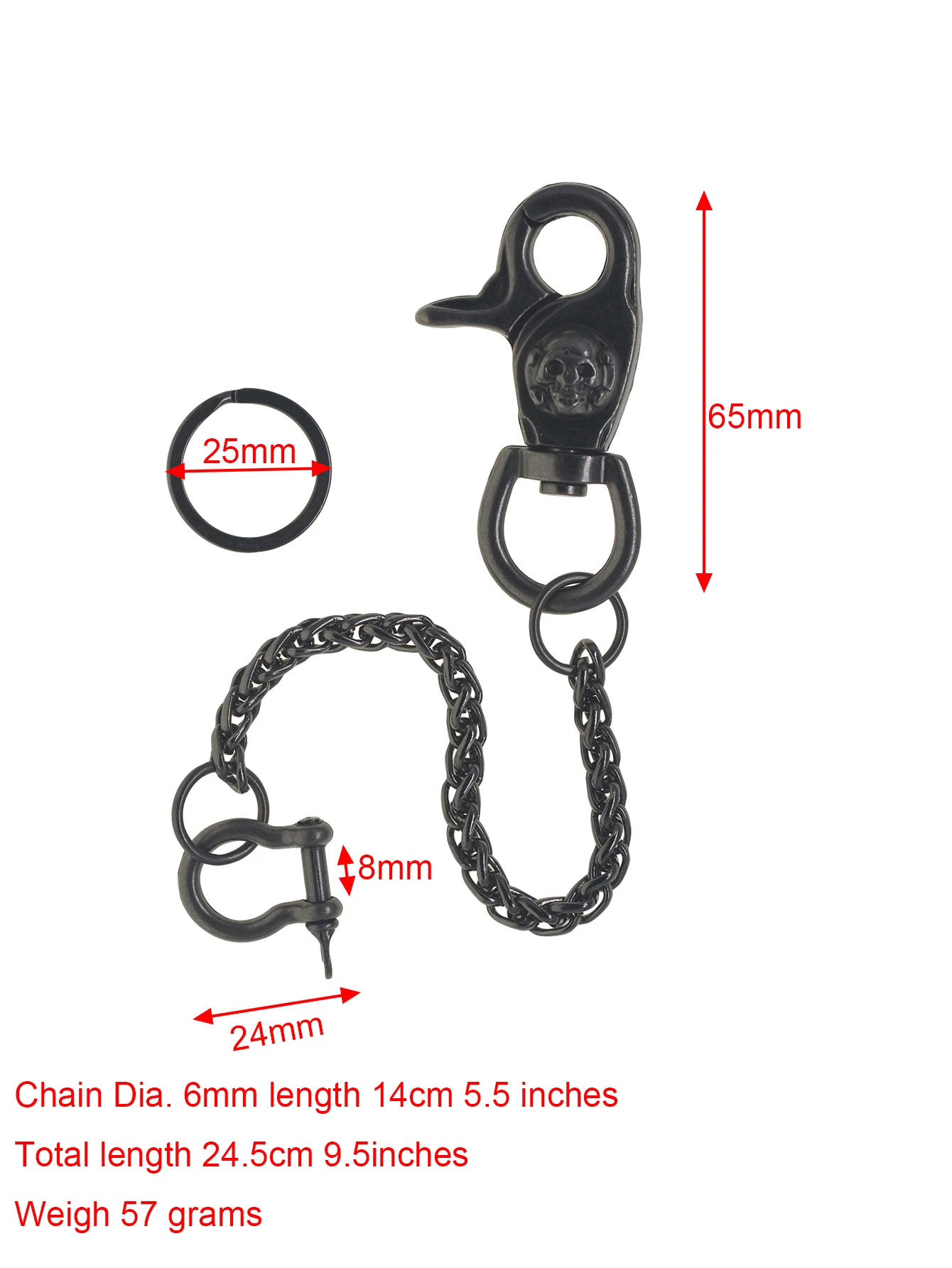 Punk 10ins Short Gunmetal biker Jeans Wallet Snake Chain Keychain Metal Skull Buckle Clips Snap Hoop Belt Chain car keychain