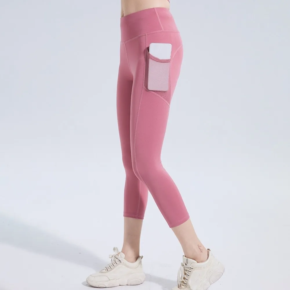 Gym Pants Calf Length Yoga Cropped Pants Sportswear Mesh Pocket Fitness Pants Tights Hip Lift Sports Leggings Running