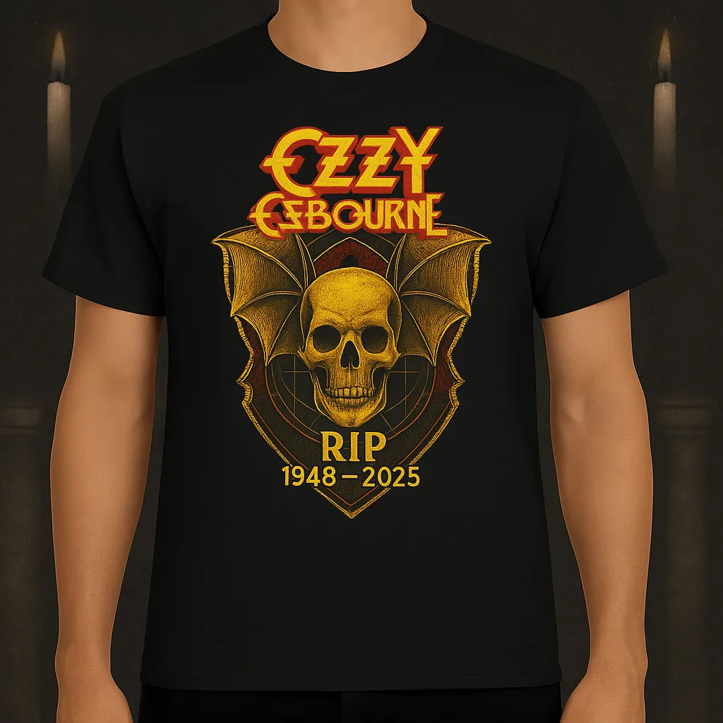 تي شيرت Ozzy Osbourne RIP التذكاري جرافيك 1948–2025 قميص جمجمة أجنحة الخفافيش تحية روك مان قطن شكرًا لك على ذكرياتك
