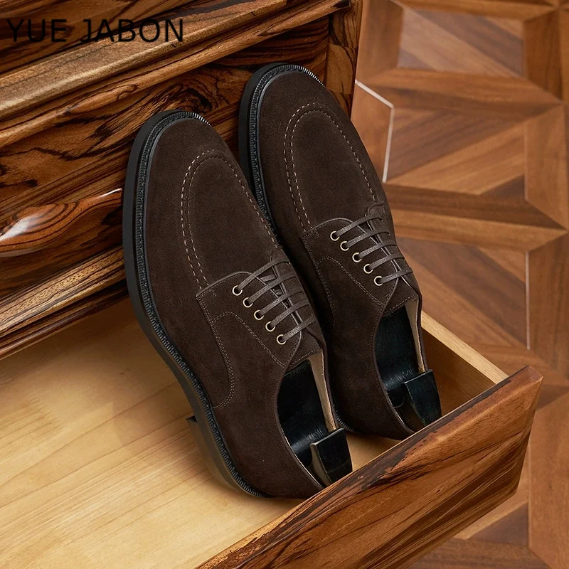 Brown Luxury Cow Suede Mens Dress Shoes Handmade British Style Comfortable Genuine Leather Fashion Dress Social Shoes Man 2026