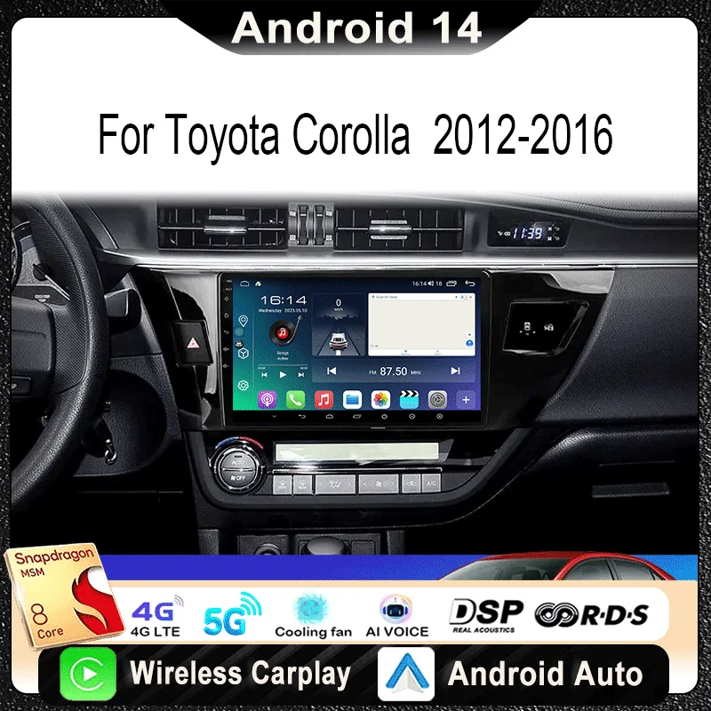 

For Toyota Corolla 11 2012 - 2016 Car Radio Multimedia Video Player Navigation Stereo GPS Android 14 wireless Carplay DSP WIFI