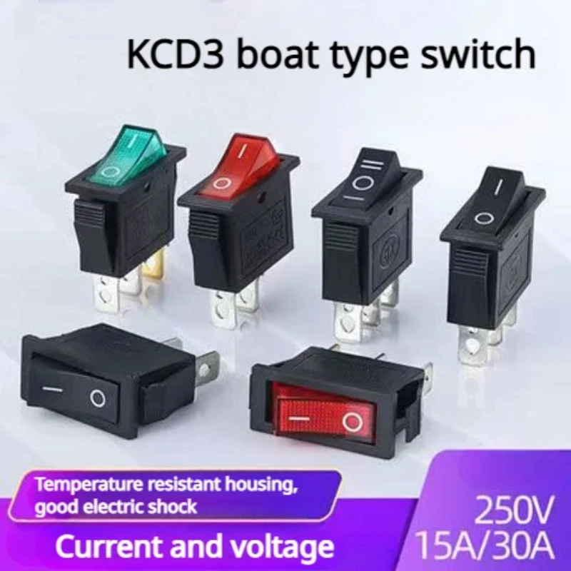 1/5 PCS,KCD3,Rocker Switch,ON-OFF,Copper Point,3 Pin,Electrical Equipment With Light Power Switch,16A 250VAC/ 20A 125VAC,Button