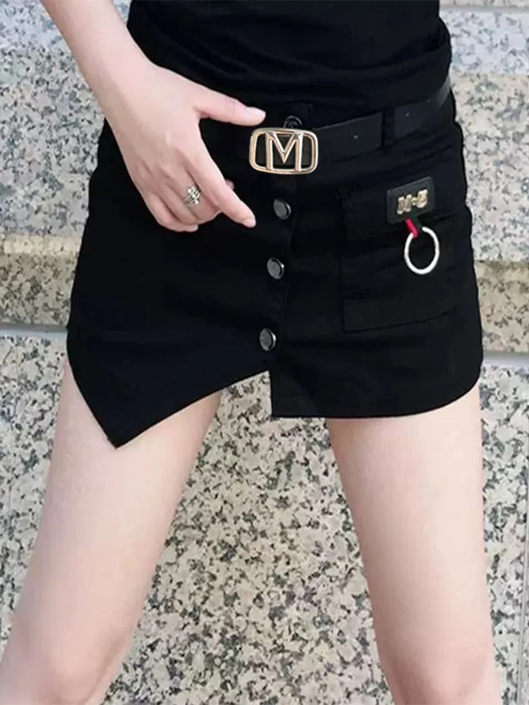 

Женская джинсовая юбка А-силуэта в корейском стиле, асимметричная, стройнящая, с защитой от просвечивания, средней длины, для повседневной носки