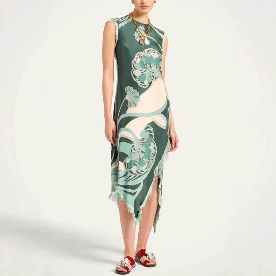 Fringed Satin Jumpsuit Set - close-up view
