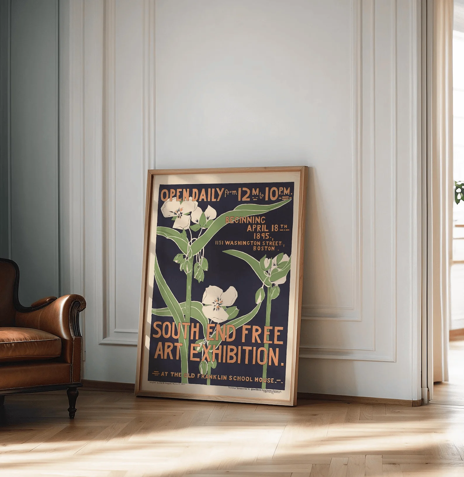 Art Nouveau-Poster, Vintage-Ausstellungsplakat, South End Free Art Exhibition, Vintage-Kunstdruck, trendiger Kunstdruck, Wandkunstdruck für die Inneneinrichtung