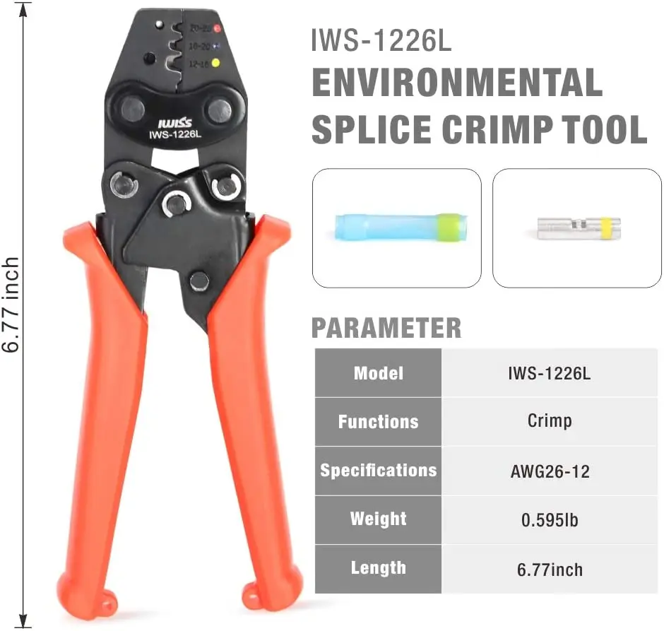 

IWS-1226L Crimping Tools Work for Raychem TE MiniSeal Low Profile Environmental Splices M81824/1-XX from AWG26-12 Crimpier Plier