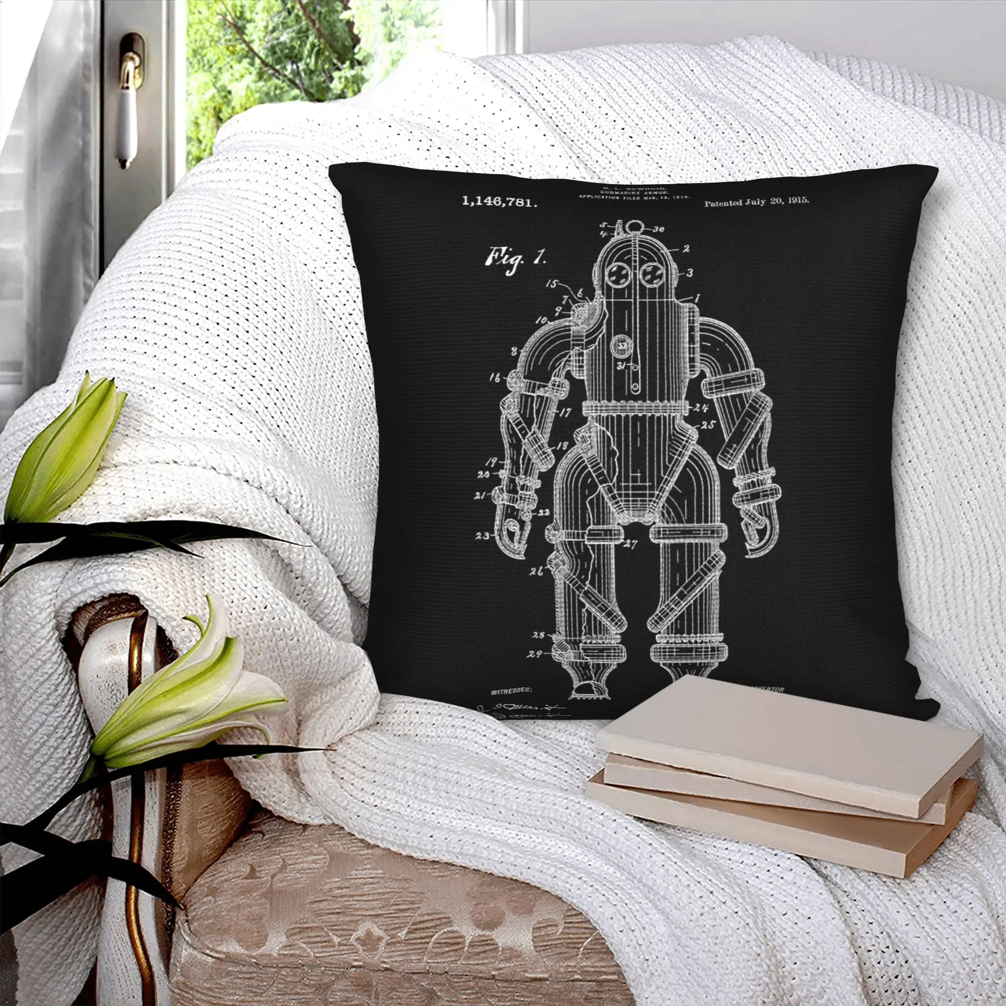 Luxury Submarine Armor Scuba Diving Auit Cushion Cover Polyester Diver Pillow Case Bedroom Decoration