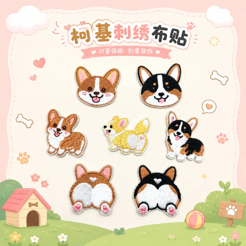 7Pcs Cute Corgi Iron On Patches Embroidered Dog Puppy Applique Badges for Clothing Jacket Jeans Backpack DIY Decor