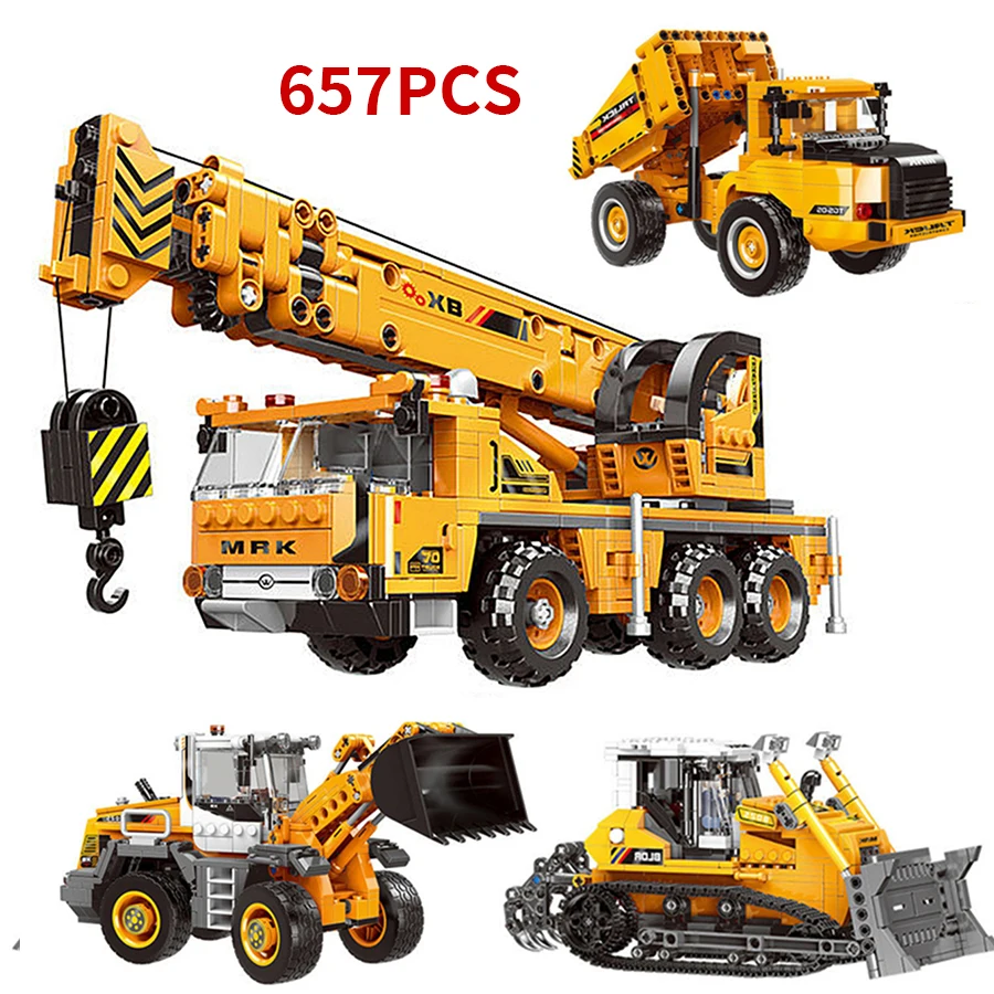 

MOC Technical Heavy Mining Truck WheelLoader Car Crane Building Blocks City DIY Engineering Excavator Bricks Toy For Children
