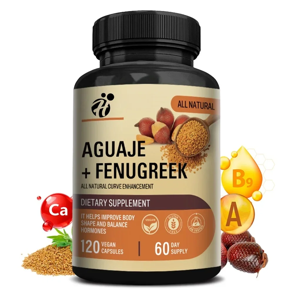 Cápsulas de Aguaje + Fenogreco - 1000mg, Favorece la Forma de los Glúteos, el Cuerpo Curvilíneo y el Soporte de los Senos, Salud Inmunológica, Rico en Proteínas y Vitaminas