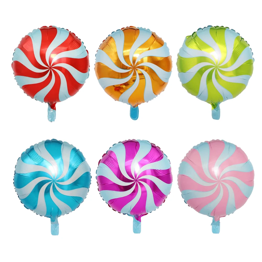 6pcs Sweet Candy Foil Balloons 18inch Lollipop Round Candy Bar Helium Balloons for Candyland Birthday Baby Shower Party Decorati