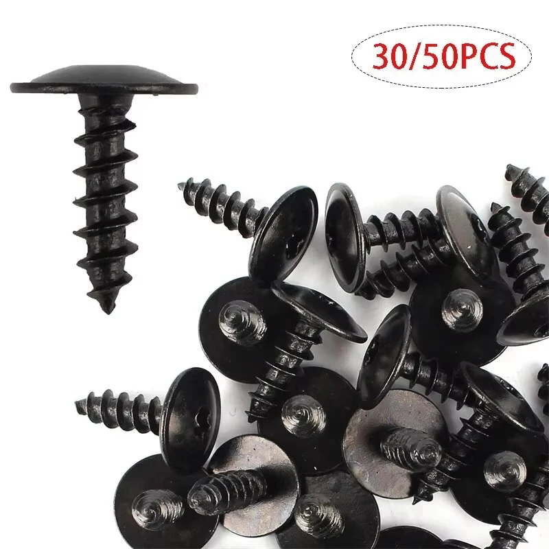 30/50Pcs M4 Black Plated Round Pan Head Cross Recessed Tapping Wood Screws Set Carbon Steel Screw Kit New
