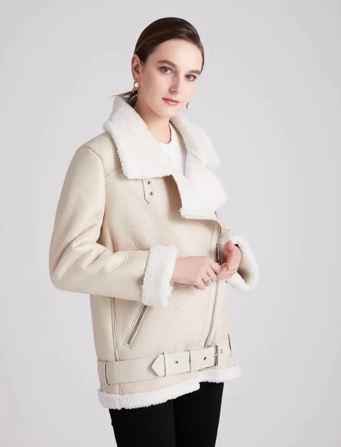 New Winter Coats Women Thick Faux Leather Fur Sheepskin Coat Female Fur Leather Jacket Aviator Jacket Casaco Feminino ZA p564