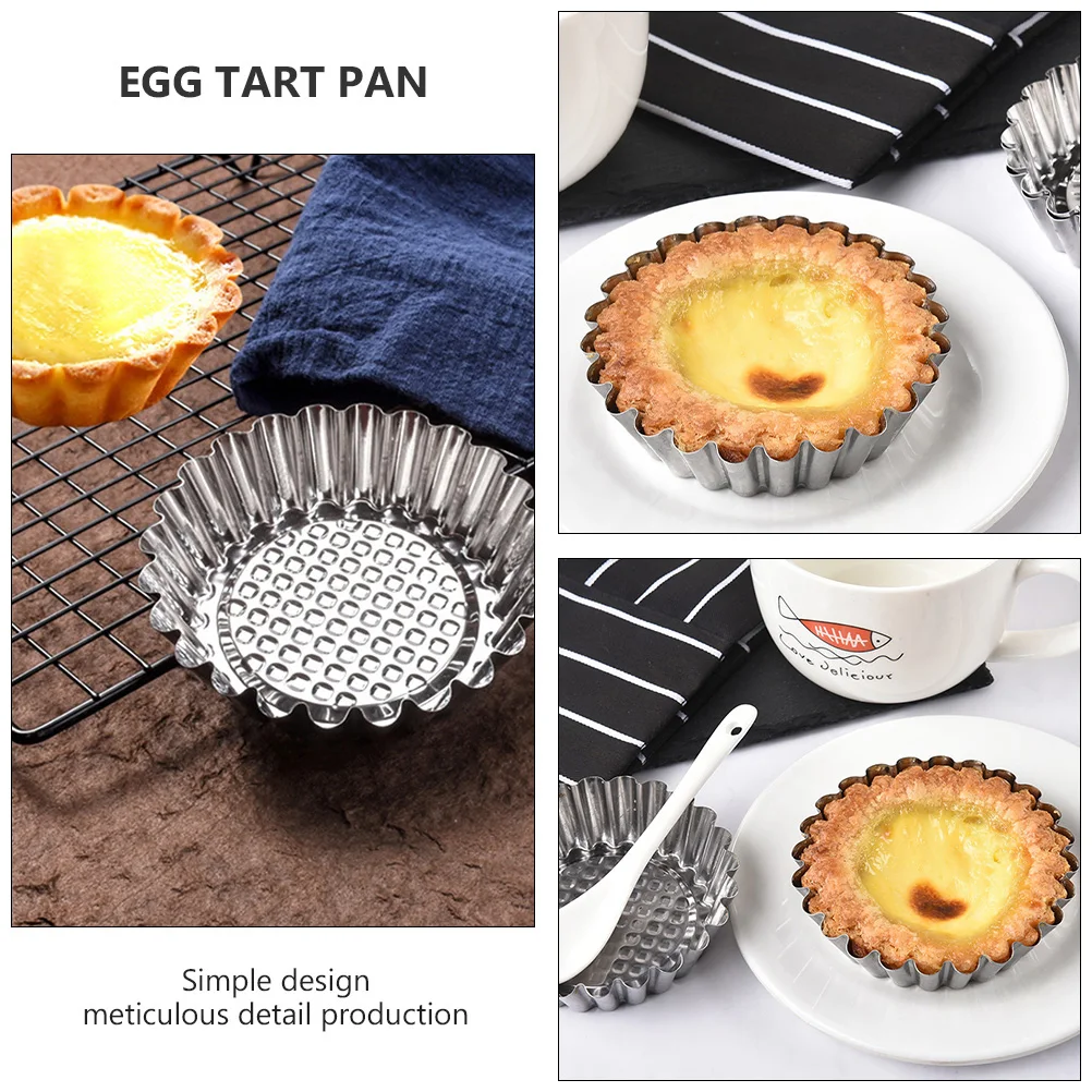 

6 Pcs Egg Tart Mold Stainless Steel Reusable Molds Bread Tin Pan Cake Dessert Pastry Flower Shape Easy Demould
