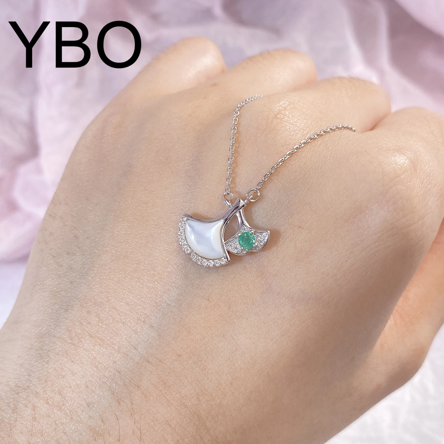 YBO New Trend Sector Fishtail Pendants Natural Emerald White Shell CZ Gemstone Necklaces Women Clavicle Chain 925 Silver Jewelry