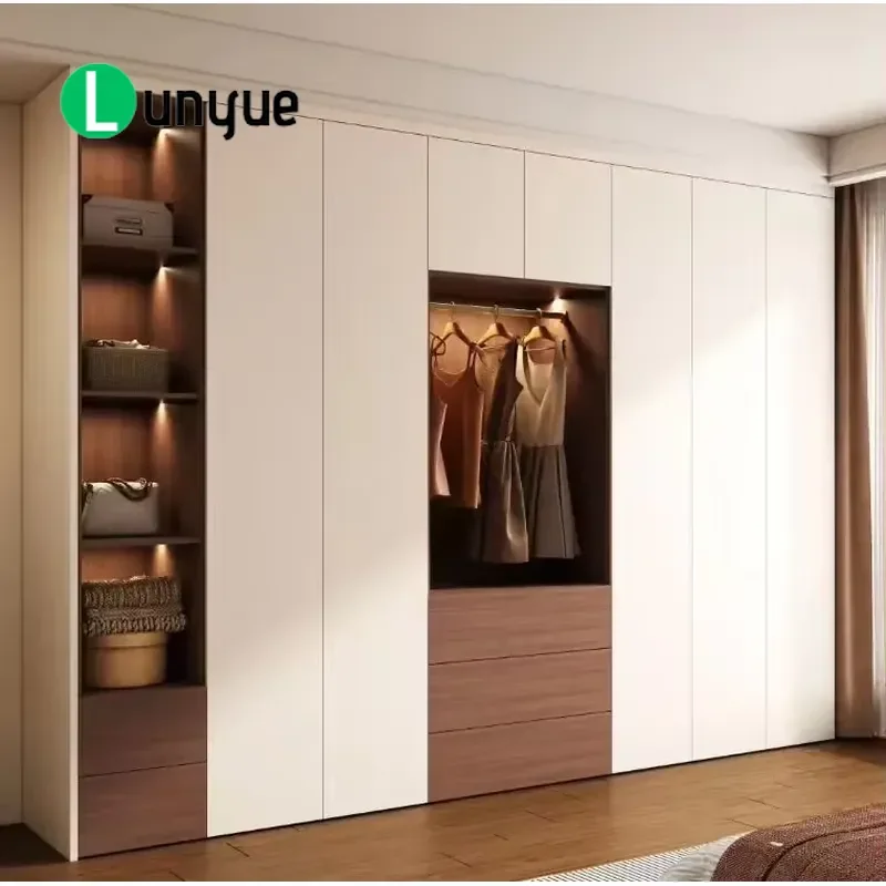 Smart Convertible Walk-in Closet with Wooden Sliding Mirror for Bedroom Space Saving Storage Furniture Modern Design