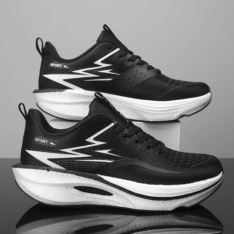 Laufschuhe mit Luftpolster, Jogging-Schuhe mit Carbonplatte, Marathon-Sportschuhe für Herren, Atmungsaktive Leichtgewicht-Sneaker für Damen, Rutschfeste Freizeitschuhe