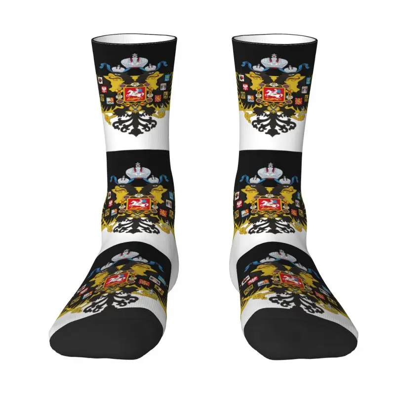 Custom Russian Empire Flag Men's Crew Socks Unisex Kawaii 3D Printed Russia Proud Dress Socks