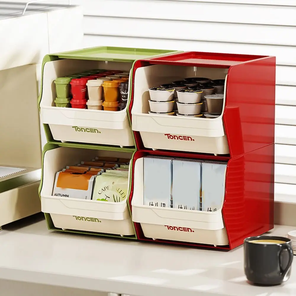 

Creative Wall-Mounted Tea Bag Storage Box Stackable Dustproof Instant Coffee Rack Plastic Desktop Storage Box for Home