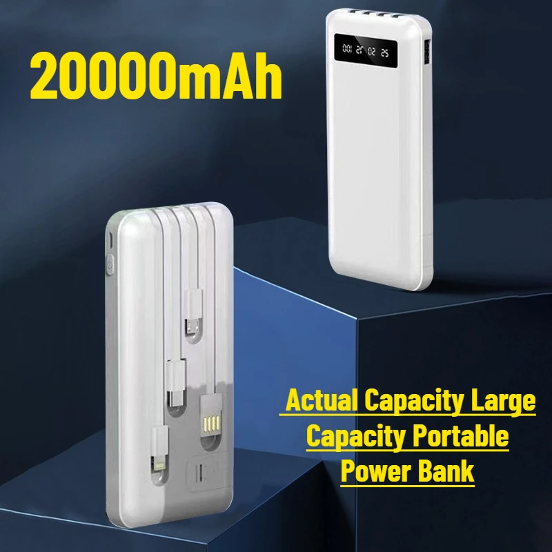 

20000mAh Actual Capacity Large Capacity Portable Power Bank Built-in Cable Outdoor Fast Charging