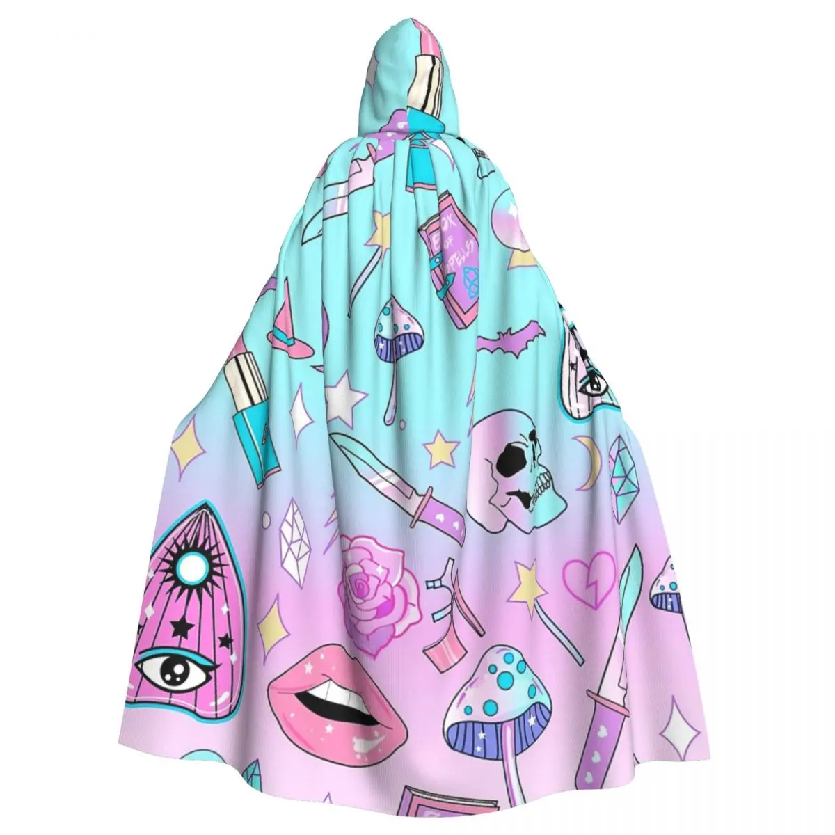 Girly Pastel Witch Goth Pattern Hooded Cloak Halloween Party Cosplay Woman Men Adult Long Witchcraft Robe Hood