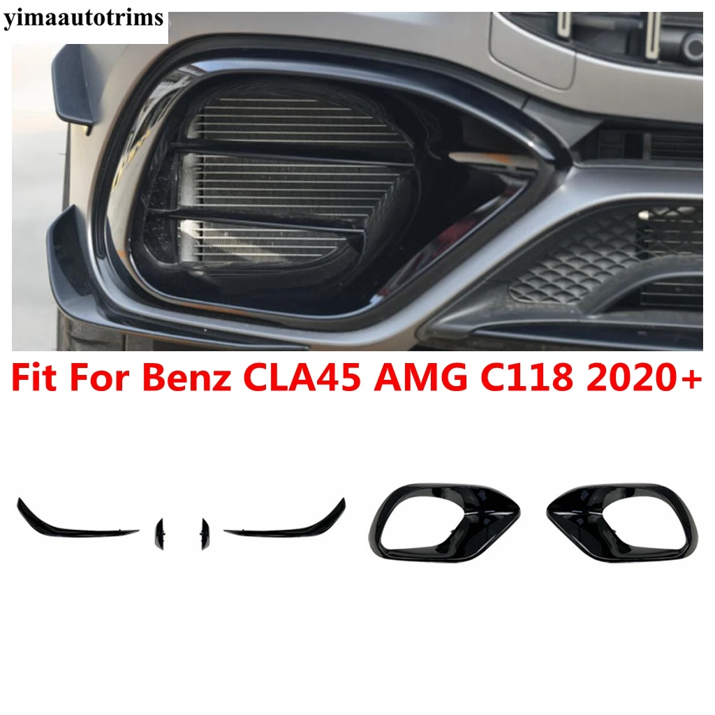 

Black Front Fog Light Lamp Eyebrow Frame Decoration Cover Trim Accessories Exterior For Mercedes Benz CLA45 AMG C118 2020 2021