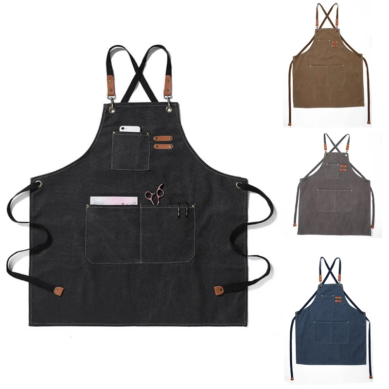 Generic Apron Man Woman Canvas Aprons Work Clothes With Pockets For Fashionable Restaurant Kitchen Waiter Work Apron