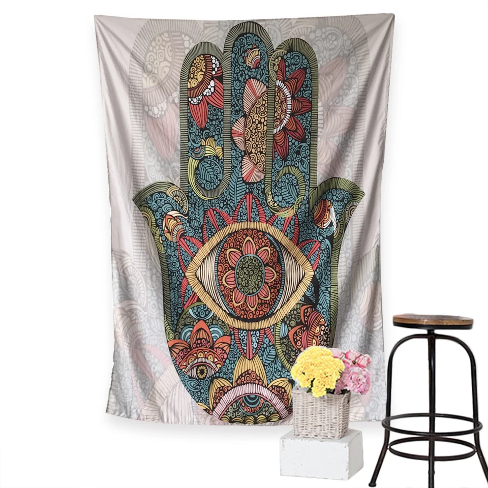 

Hamsa Hand Tapestry Bohemia Indian Mandala Floral Wall Hanging Tapestry For Home Psychedelic Bedspread Boho Beach Towel Yoga Mat