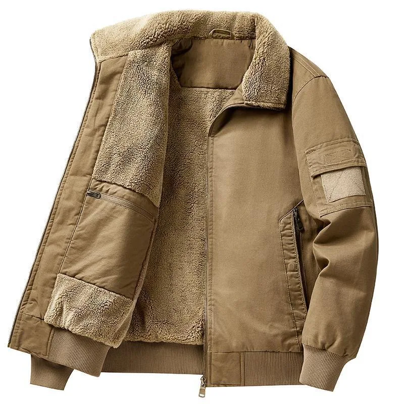 

Warm Fce Lined Thiened Men's Pilot Jaet Outerwear Cotton Workwear Coat Youth Casual Cleanfit Sle Regular Length