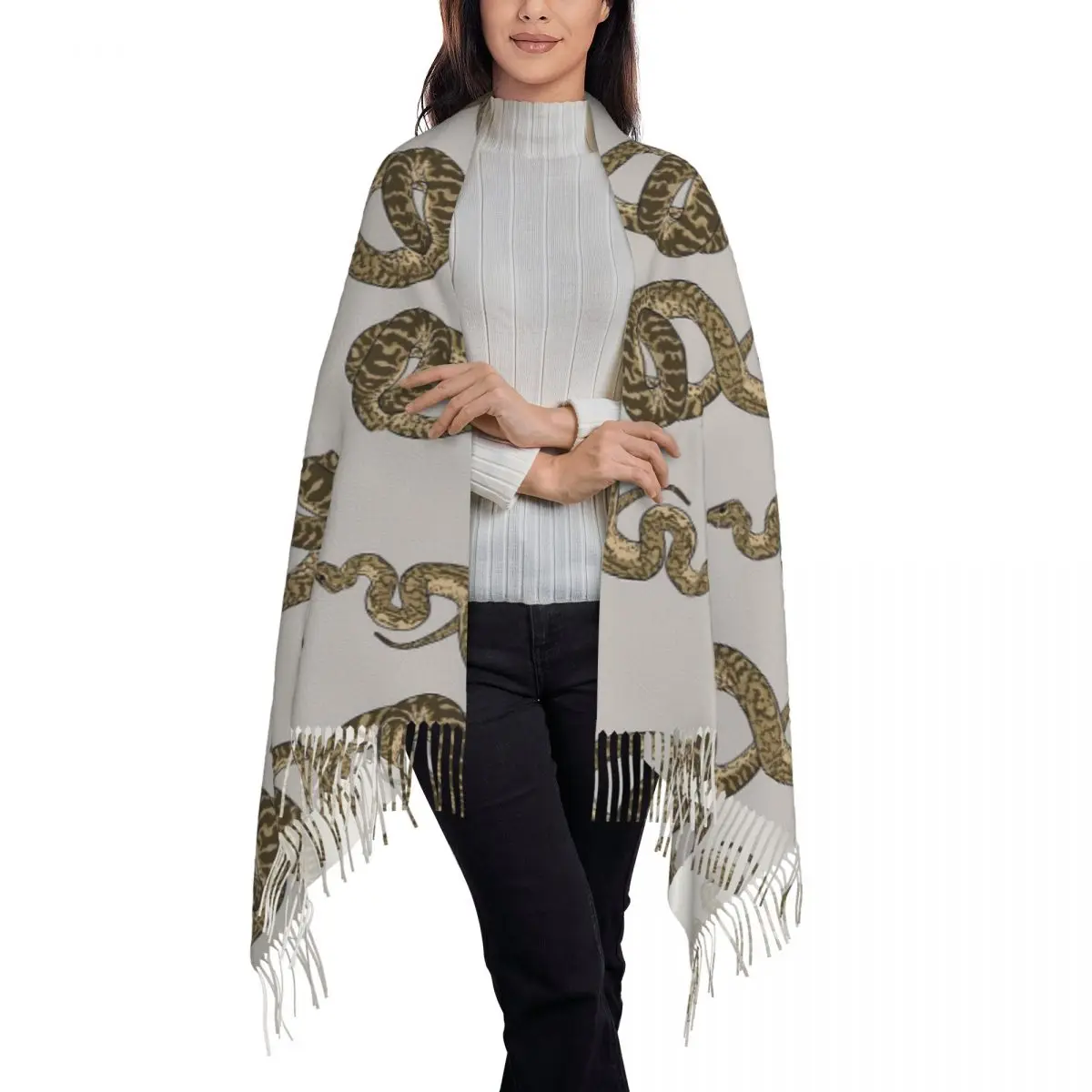 Ball Python Morph Snake Pattern Scarf Tassel Scarves Women Soft Warm Shawls and Wraps Long Fall Winter Shawl Wrap