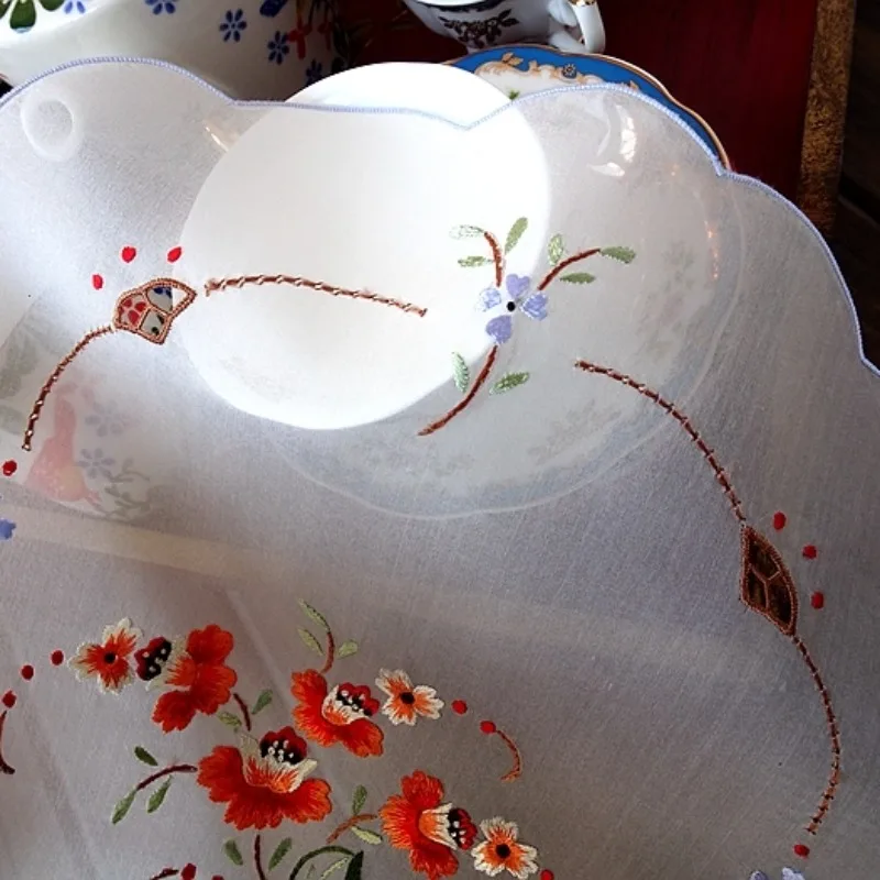 1개 실크 수공예 자수 아메리칸 레트로 플로럴 원형 매트 코스터 꽃병 매트 장식 커버 32CM 원형