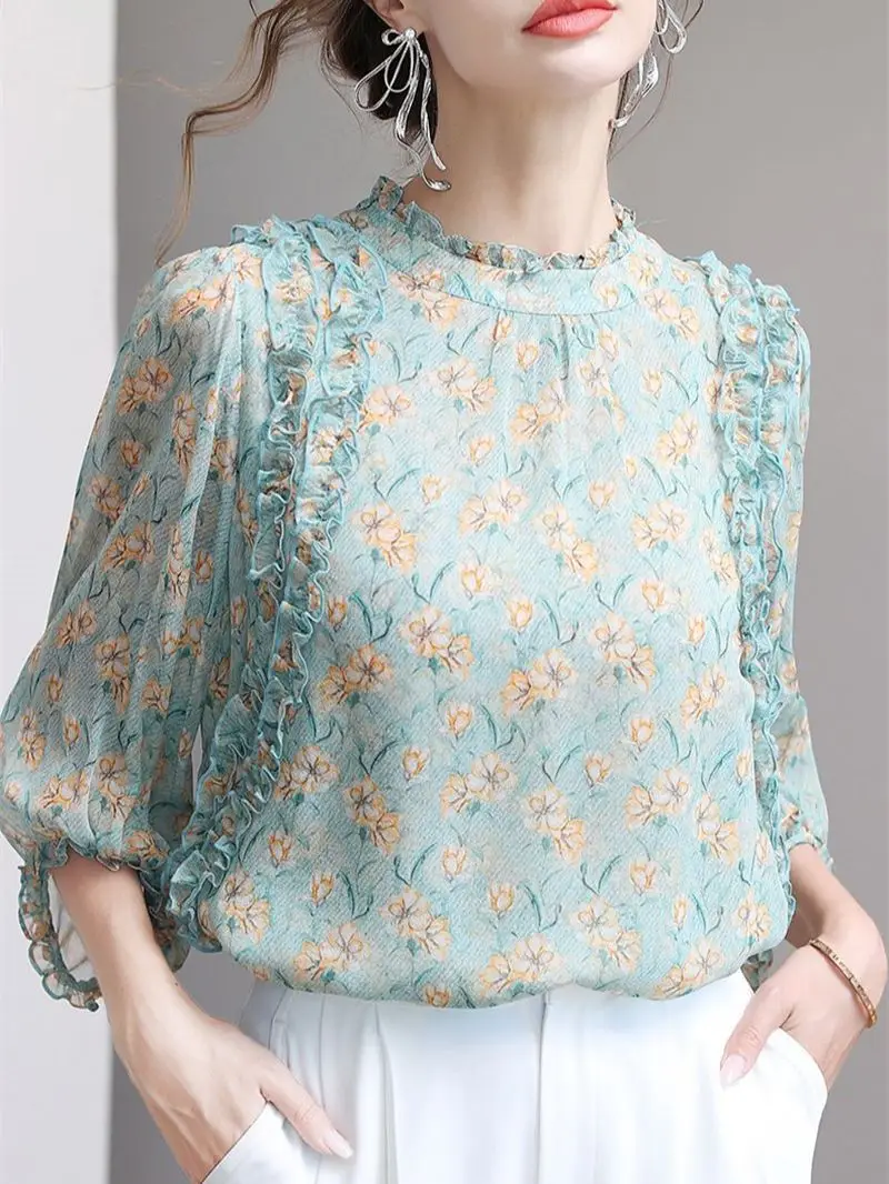 Women Spring Summer Blouses Shirts Lady Fashion Casual Short Sleeve O-Neck Collar Polka Dots Printing Blusas Tops G2833