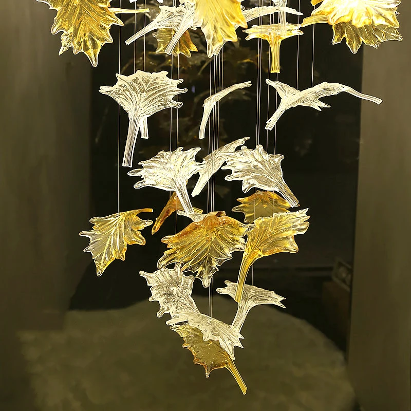 Modern Large scale project chandelier hotel villa Stairs Living Room maple leaf art decorative Hanging Lamp Lustre customization