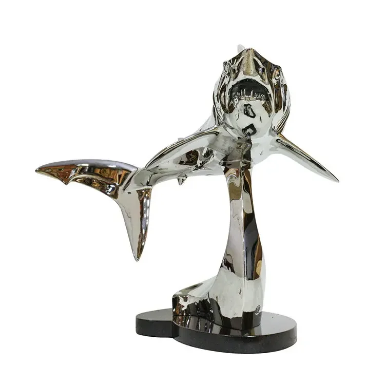 Animal fish 3D chrome 25 feet long fiberglass resin, shark statue sculpture exhibition decoration