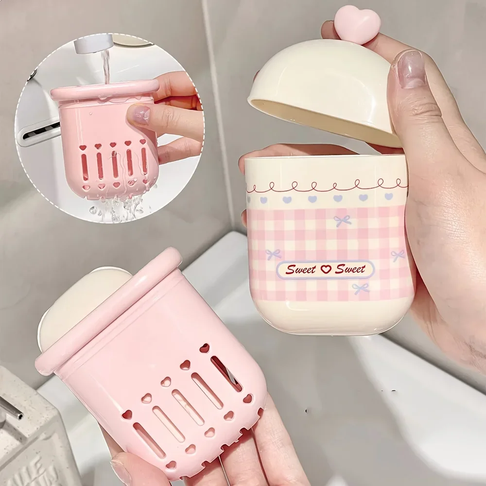 Cute Sweetheart Bow Soap Box, Portable Travel Mini Container With Drain Lid, Sealed Waterproof Outdoor Soap Storage