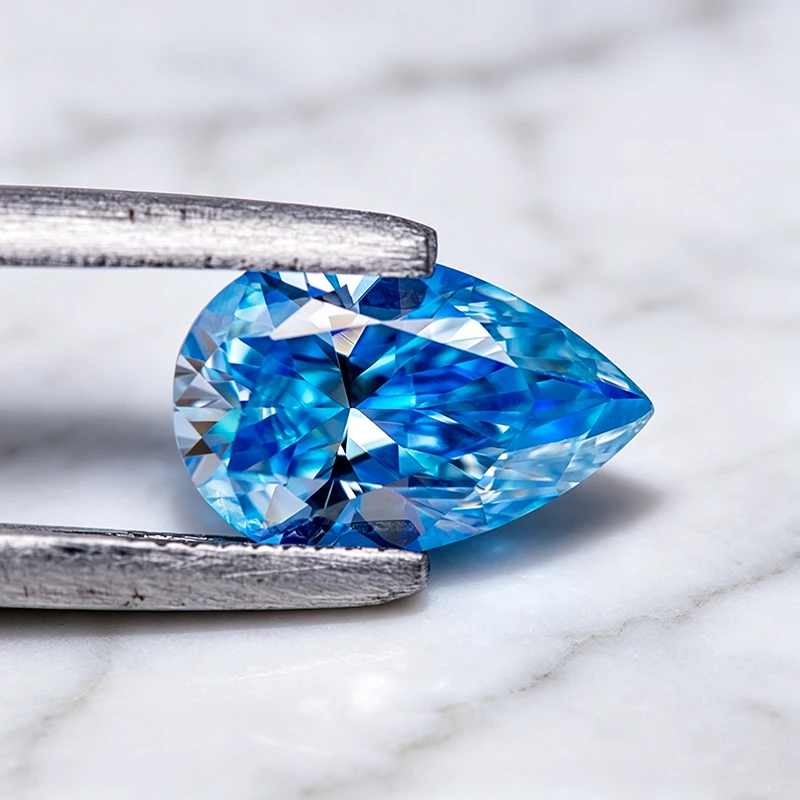 Moissanit-Stein in Eisblauer Farbe, Birnenförmiger Schliff, Edelstein für DIY-Schmuck, Ring, Halskette, Ohrringe, Hauptmaterialien mit Zertifikat – Detail 5