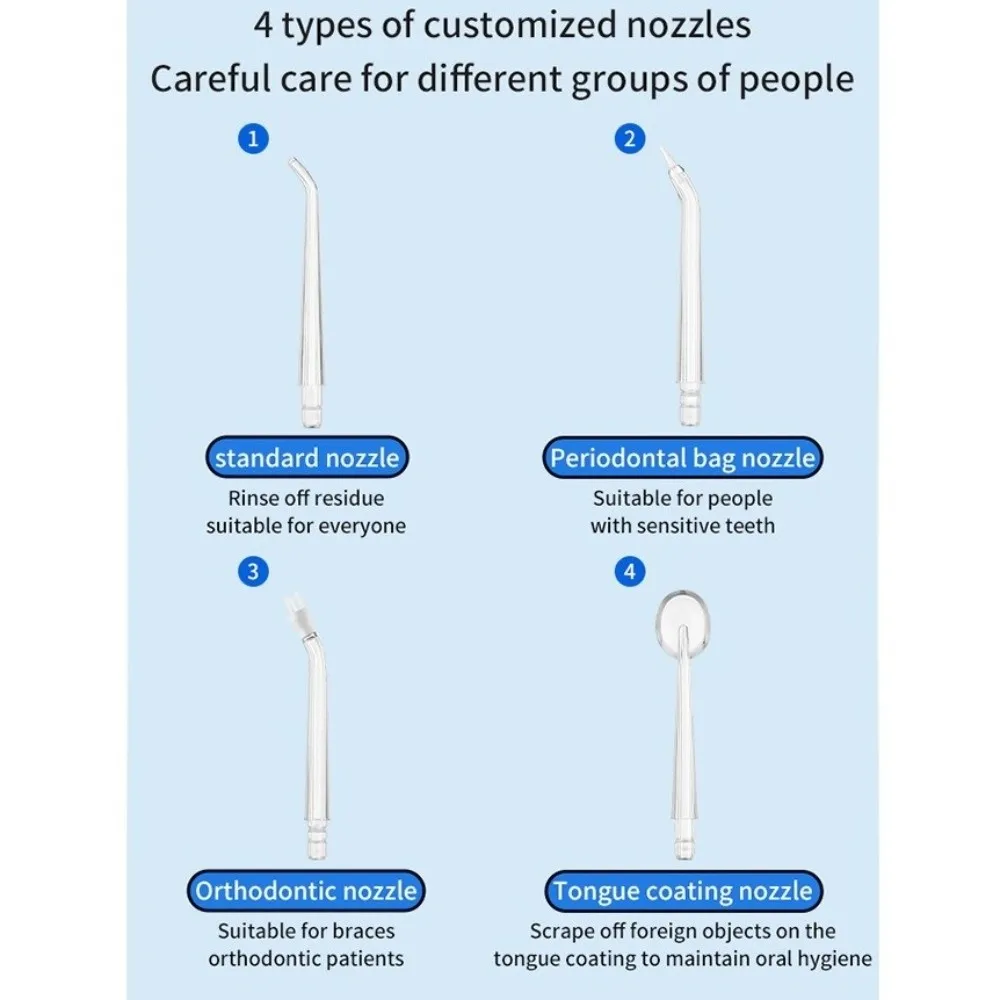 

Smart Electric Oral Irrigator Cordless Rechargeable Electric Tooth Flusher Professional with 4 Nozzles Tooth Scaler Travel