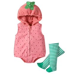 Umorden 0-18M disfraz de fresa para niñas con capucha mameluco mono medias 2 unids/set sin mangas Halloween Purim vestido elegante