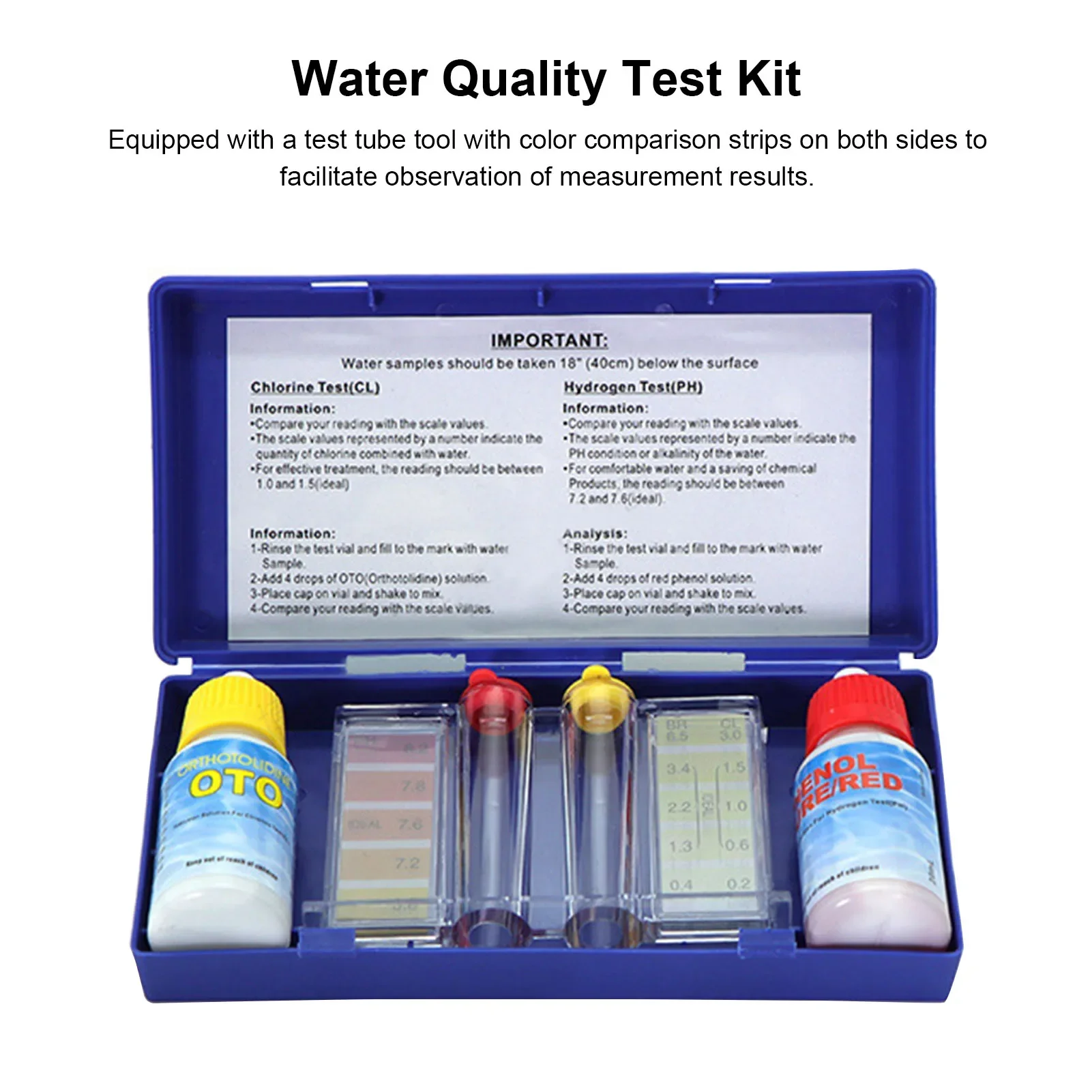 Kit de prueba química de agua para piscina, Spa, solución de prueba de calidad del agua para prueba de cloro y Ph