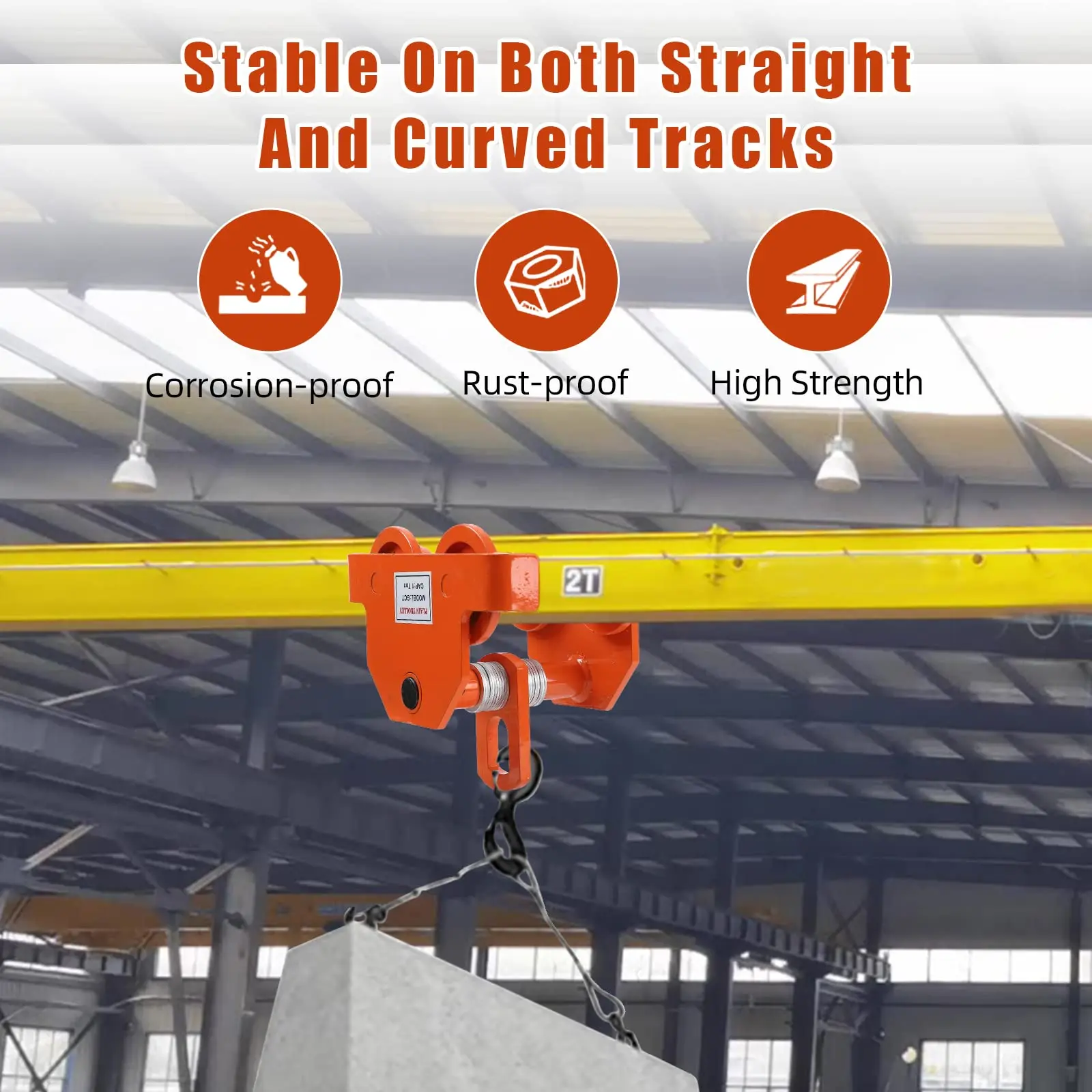 2T/4400LBS Dual Wheels Beam Trolley, 3.5"-8" Adjustable Width Heavy Duty Beam Trolley, Push Manually Trolley with Dual Track