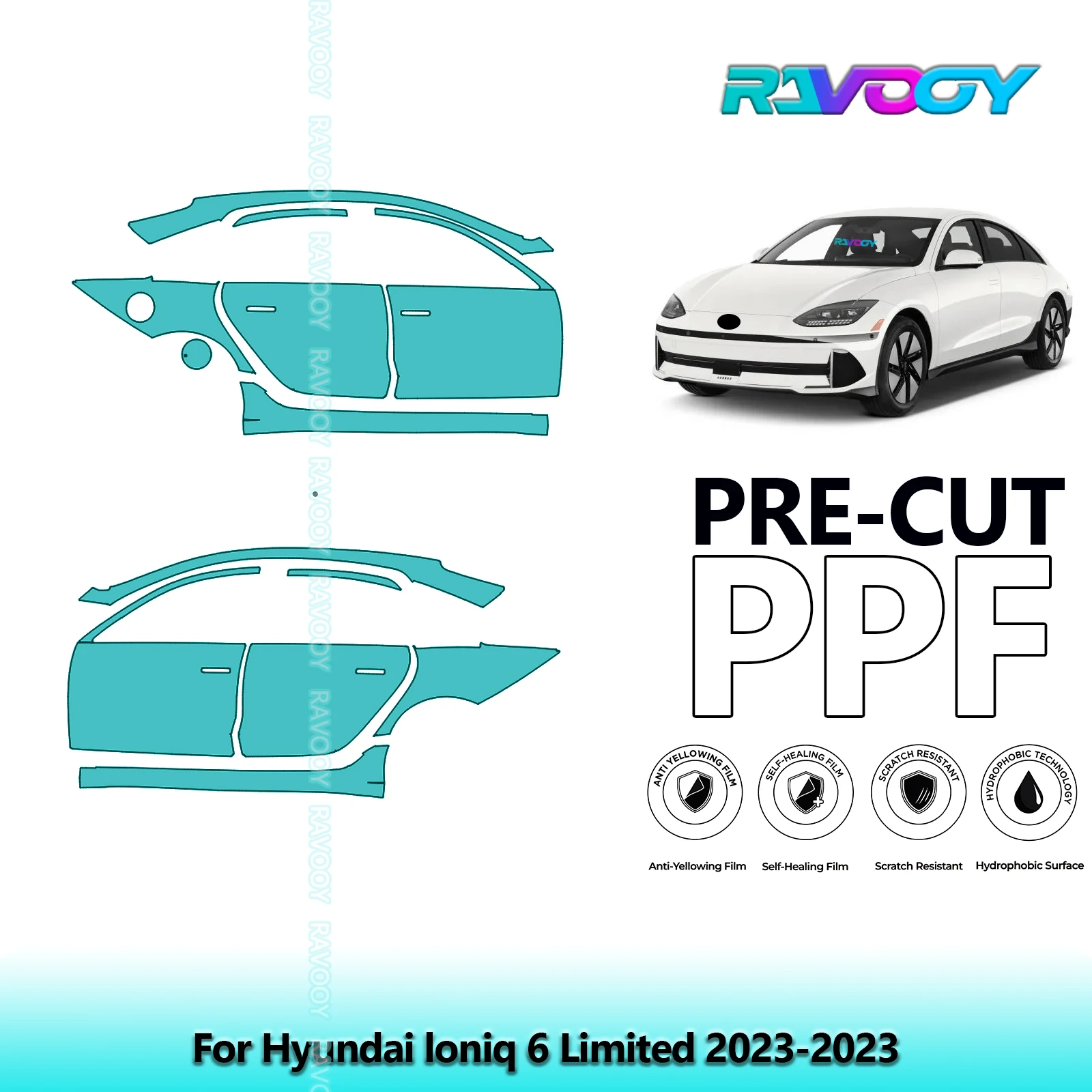 

For Hyundai loniq 6 Limited 2023-2023 8.5mil Clear Matte Pre-Cut PPF Door & A/B Pillar Kit TPU Paint Protection Film Set