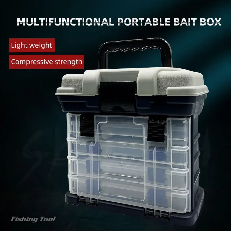 Portable Fishing Equipment Box 4 Layers Fishing Large Capacity With Adjustable Dividers Handle Fishing Tackle Storage Case Box